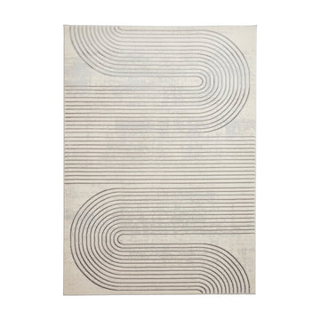 Apollo 2683 Modern Geometric Swirl Distressed Metallic Shimmer High-Density Textured Low Profile Short-Pile Cream/Grey/Silver Rug-Think Rugs-Rug Love - The Most Loved Rug Store